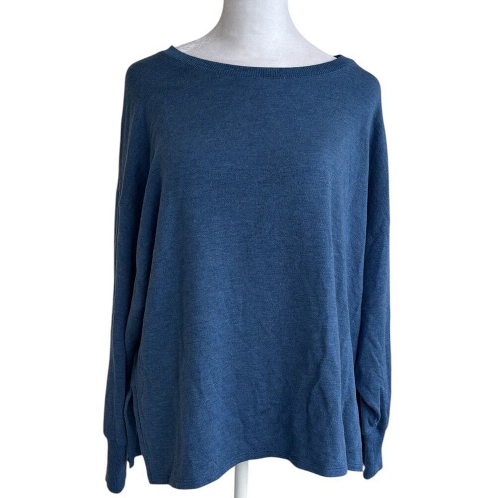LL Bean SoftFlex Modal Blend Blue Dolman Crew Neck Long Sleeve Top L Pet 515963